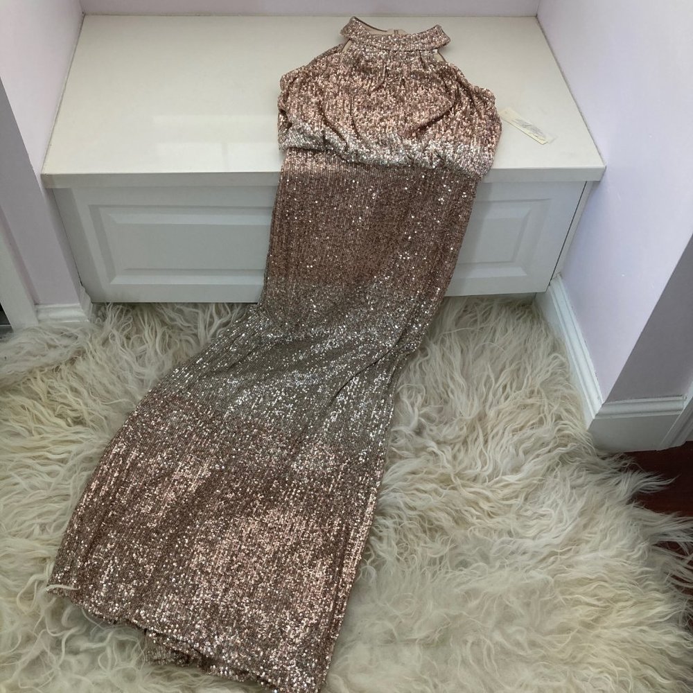 ELIZA J Sequined Zippered Halter Blouson Dress - Picture 2 of 14